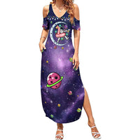 Funny Astronauts Sit On Flamingo Christmas Family Matching Summer Maxi Dress and Hawaiian Shirt Xmas Holiday Patterns - Wonder Print Shop