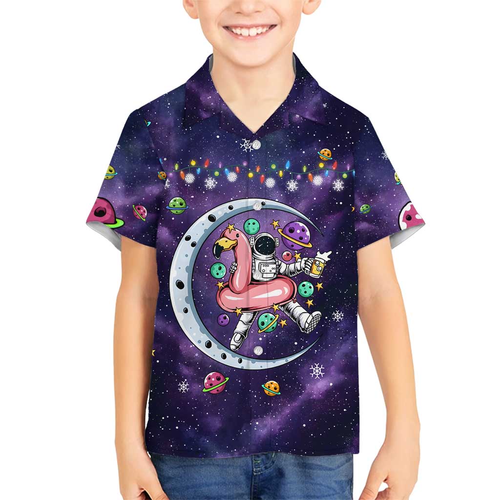Funny Astronauts Sit On Flamingo Christmas Family Matching Summer Maxi Dress and Hawaiian Shirt Xmas Holiday Patterns - Wonder Print Shop