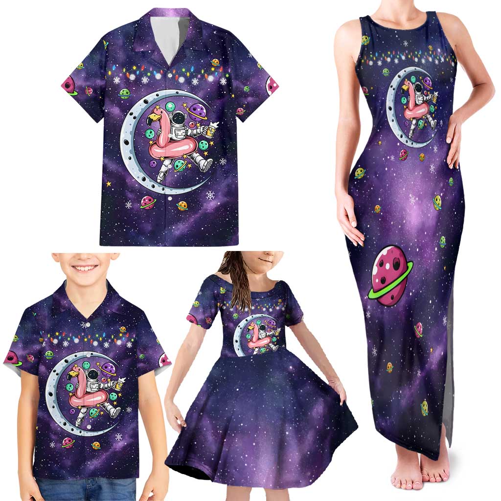 Funny Astronauts Sit On Flamingo Christmas Family Matching Tank Maxi Dress and Hawaiian Shirt Xmas Holiday Patterns - Wonder Print Shop