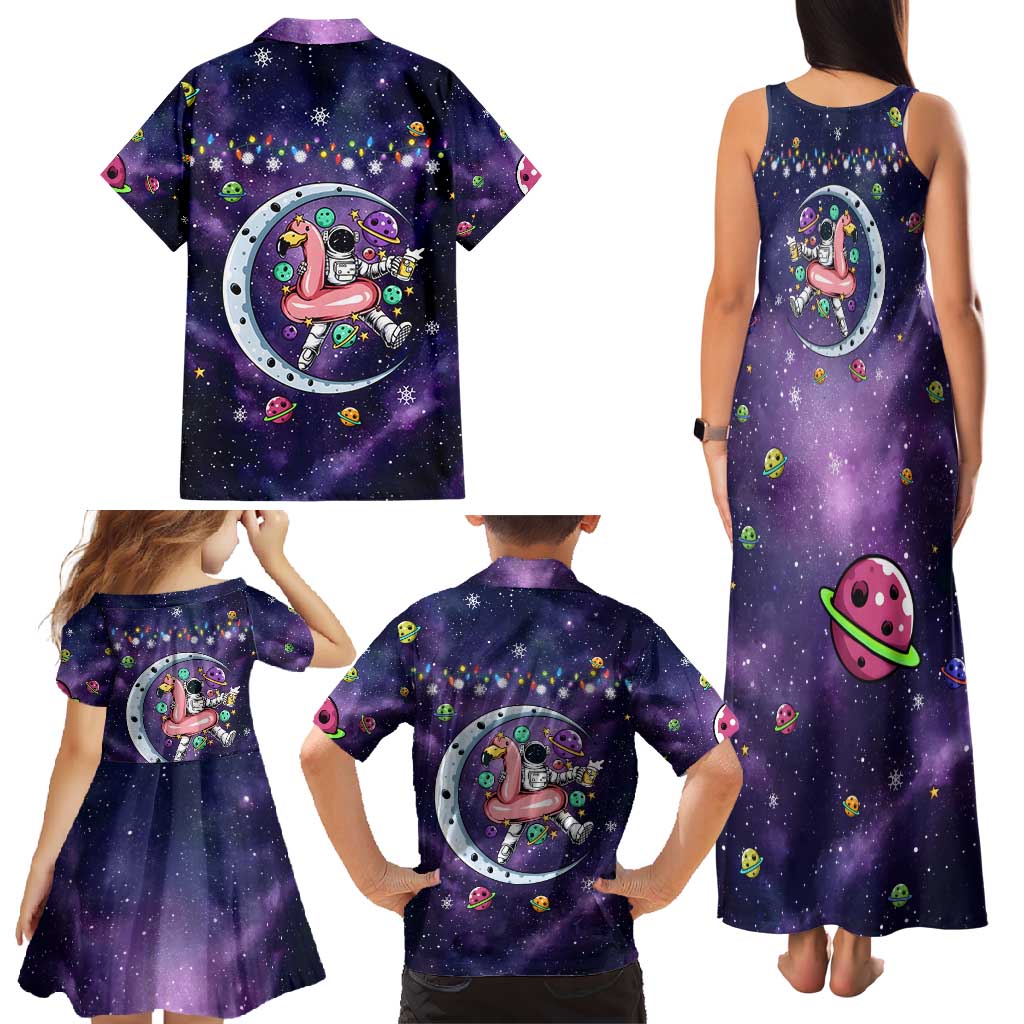 Funny Astronauts Sit On Flamingo Christmas Family Matching Tank Maxi Dress and Hawaiian Shirt Xmas Holiday Patterns - Wonder Print Shop