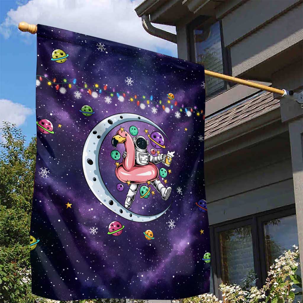 Funny Astronauts Sit On Flamingo Christmas Garden Flag Xmas Holiday Patterns - Wonder Print Shop