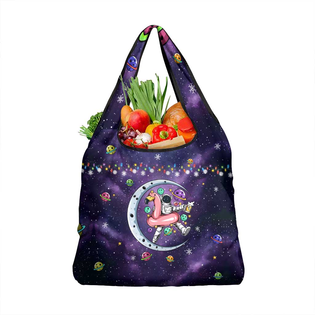 Funny Astronauts Sit On Flamingo Christmas Grocery Bag Xmas Holiday Patterns - Wonder Print Shop