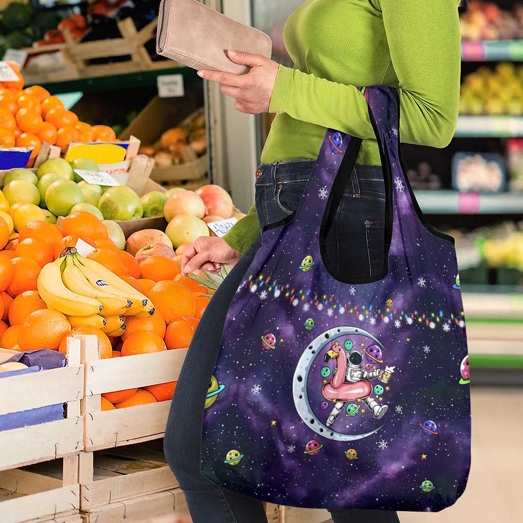 Funny Astronauts Sit On Flamingo Christmas Grocery Bag Xmas Holiday Patterns - Wonder Print Shop