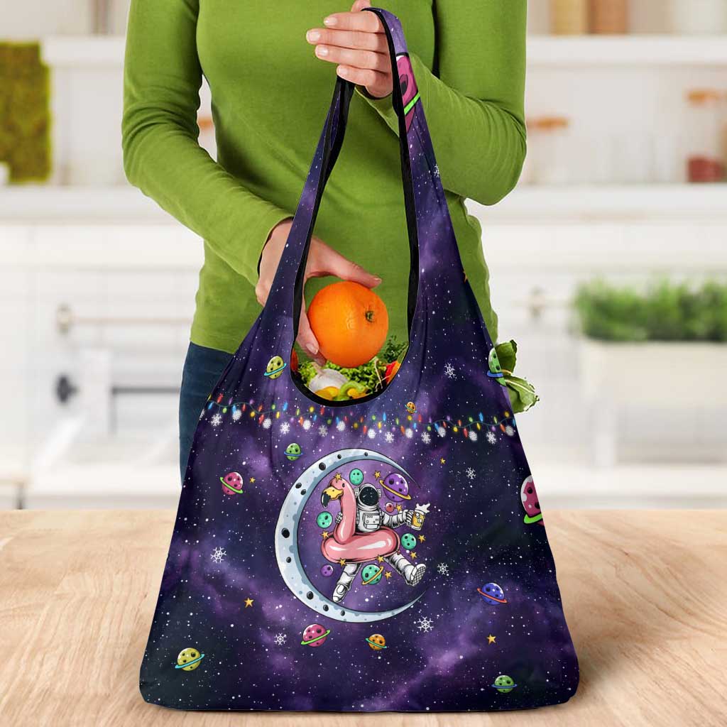 Funny Astronauts Sit On Flamingo Christmas Grocery Bag Xmas Holiday Patterns - Wonder Print Shop