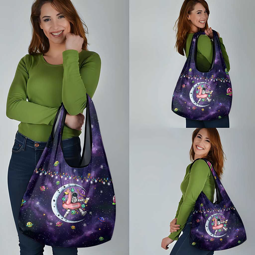 Funny Astronauts Sit On Flamingo Christmas Grocery Bag Xmas Holiday Patterns - Wonder Print Shop