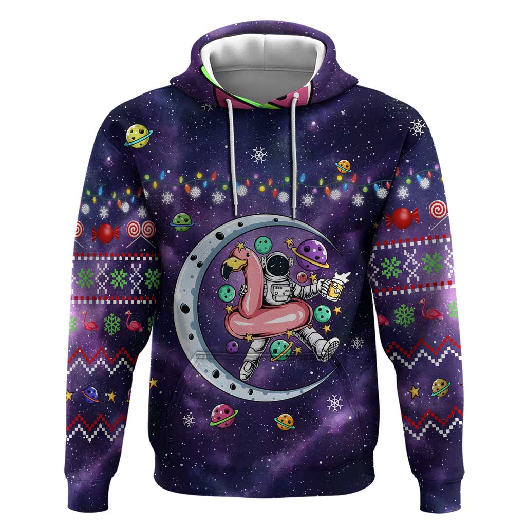 Funny Astronauts Sit On Flamingo Christmas Hoodie Xmas Holiday Patterns - Wonder Print Shop