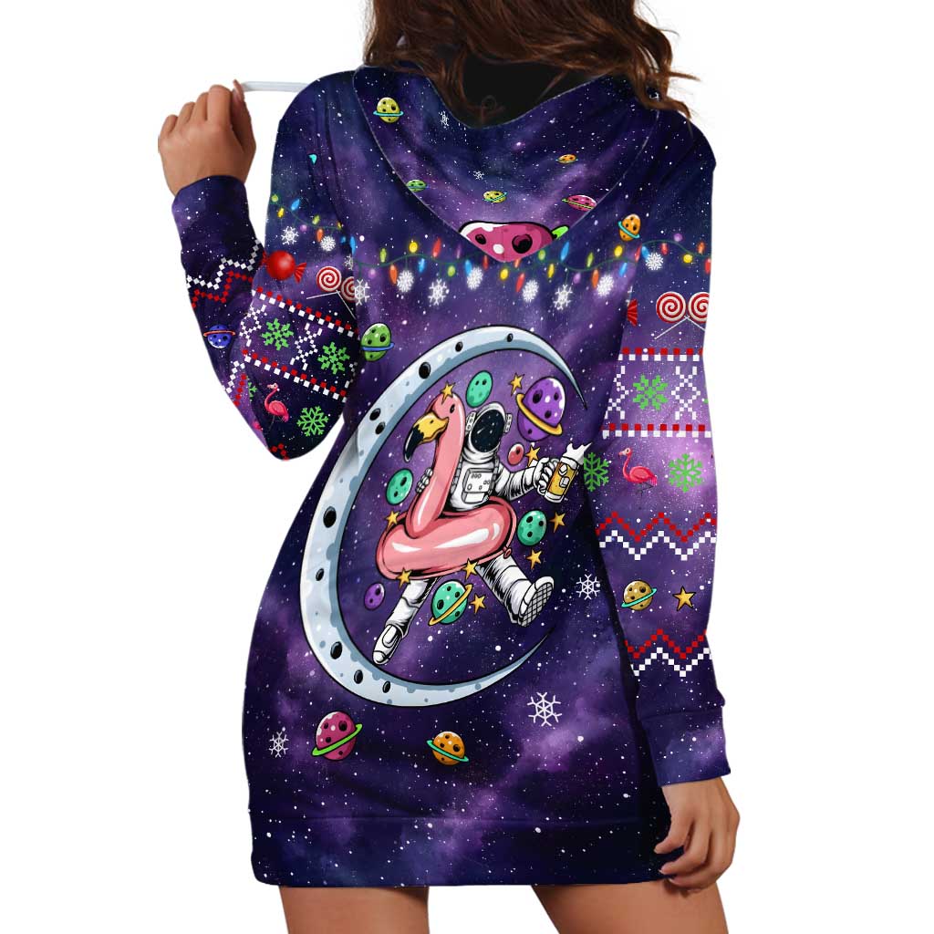 Funny Astronauts Sit On Flamingo Christmas Hoodie Dress Xmas Holiday Patterns - Wonder Print Shop