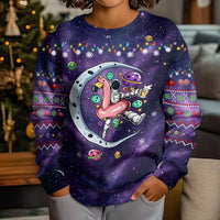 Funny Astronauts Sit On Flamingo Christmas Kid Ugly Christmas Sweater Xmas Holiday Patterns - Wonder Print Shop