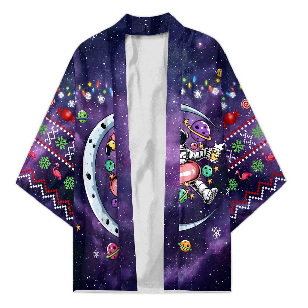 Funny Astronauts Sit On Flamingo Christmas Kimono Xmas Holiday Patterns - Wonder Print Shop
