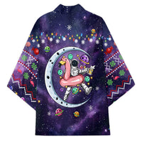 Funny Astronauts Sit On Flamingo Christmas Kimono Xmas Holiday Patterns - Wonder Print Shop