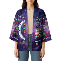 Funny Astronauts Sit On Flamingo Christmas Kimono Xmas Holiday Patterns - Wonder Print Shop