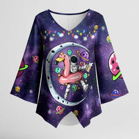 Funny Astronauts Sit On Flamingo Christmas Kimono Sleeve Blouse Xmas Holiday Patterns - Wonder Print Shop