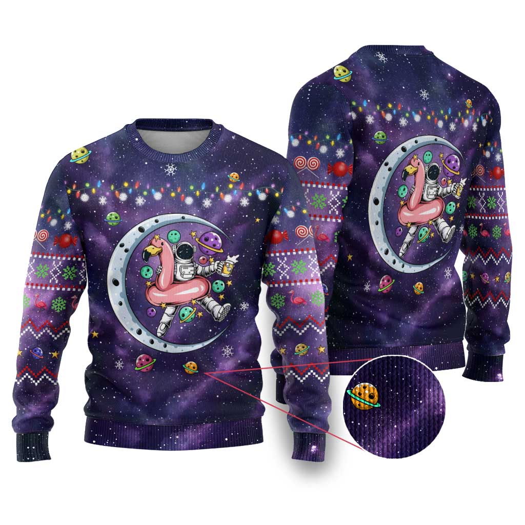 Funny Astronauts Sit On Flamingo Christmas Ugly Christmas Sweater Xmas Holiday Patterns - Wonder Print Shop