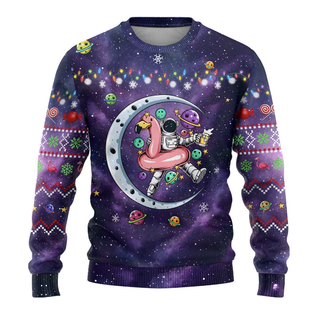 Funny Astronauts Sit On Flamingo Christmas Ugly Christmas Sweater Xmas Holiday Patterns - Wonder Print Shop