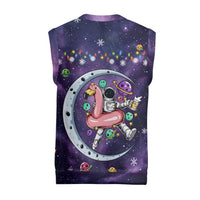 Funny Astronauts Sit On Flamingo Christmas Knitted V-Neck Vest Xmas Holiday Patterns - Wonder Print Shop