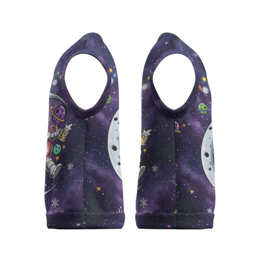 Funny Astronauts Sit On Flamingo Christmas Knitted V-Neck Vest Xmas Holiday Patterns - Wonder Print Shop