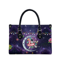 Funny Astronauts Sit On Flamingo Christmas Leather Bag Xmas Holiday Patterns - Wonder Print Shop
