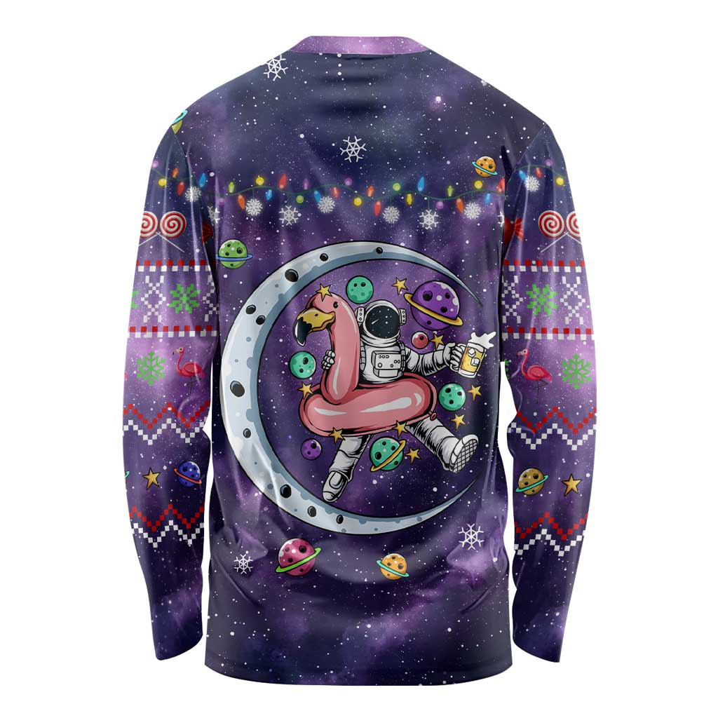 Funny Astronauts Sit On Flamingo Christmas Long Sleeve Shirt Xmas Holiday Patterns - Wonder Print Shop