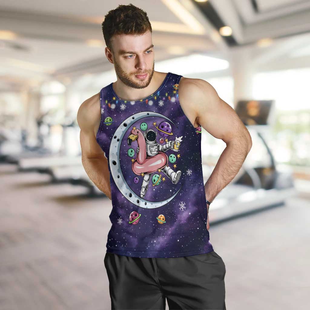 Funny Astronauts Sit On Flamingo Christmas Men Tank Top Xmas Holiday Patterns - Wonder Print Shop