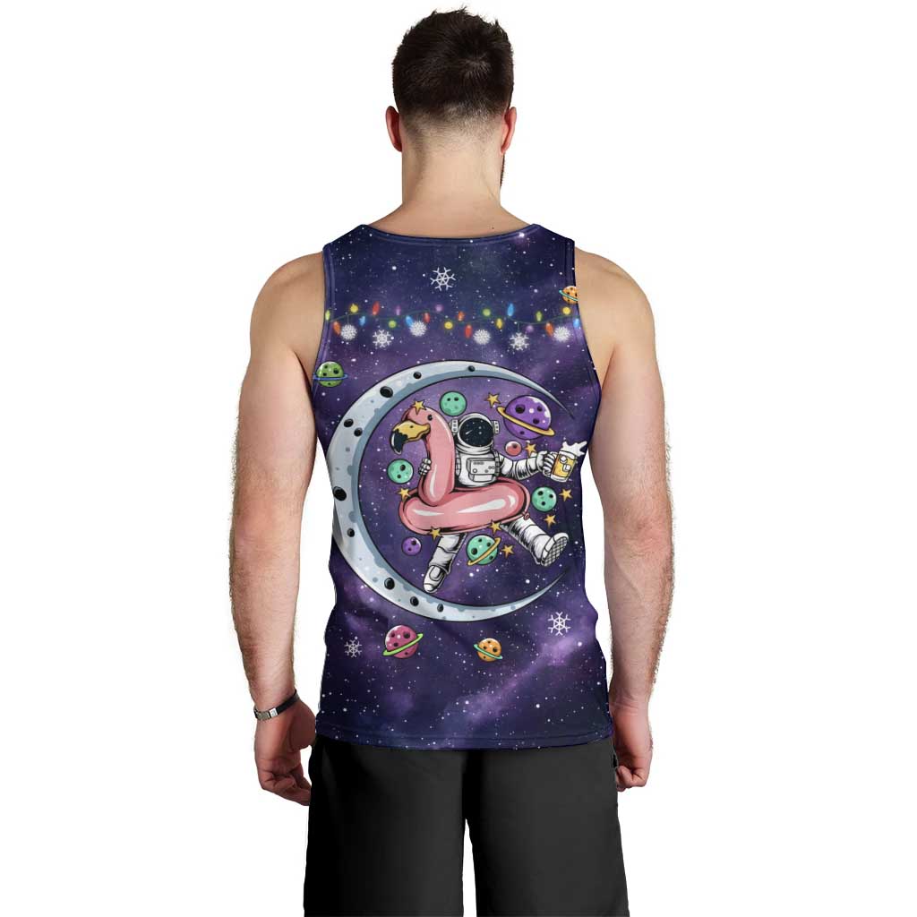 Funny Astronauts Sit On Flamingo Christmas Men Tank Top Xmas Holiday Patterns - Wonder Print Shop