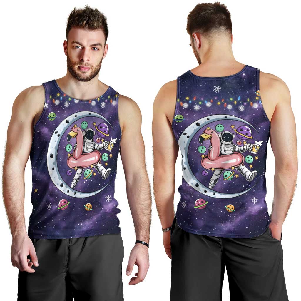 Funny Astronauts Sit On Flamingo Christmas Men Tank Top Xmas Holiday Patterns - Wonder Print Shop