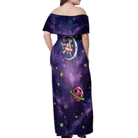 Funny Astronauts Sit On Flamingo Christmas Off Shoulder Maxi Dress Xmas Holiday Patterns - Wonder Print Shop