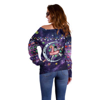 Funny Astronauts Sit On Flamingo Christmas Off Shoulder Sweater Xmas Holiday Patterns - Wonder Print Shop