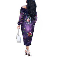 Funny Astronauts Sit On Flamingo Christmas Off The Shoulder Long Sleeve Dress Xmas Holiday Patterns - Wonder Print Shop