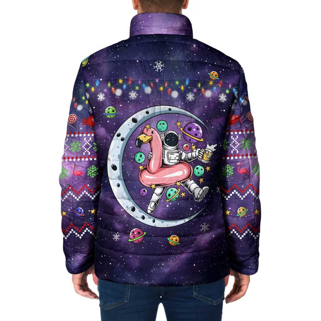 Funny Astronauts Sit On Flamingo Christmas Padded Jacket Xmas Holiday Patterns - Wonder Print Shop