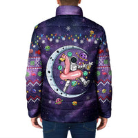 Funny Astronauts Sit On Flamingo Christmas Padded Jacket Xmas Holiday Patterns - Wonder Print Shop