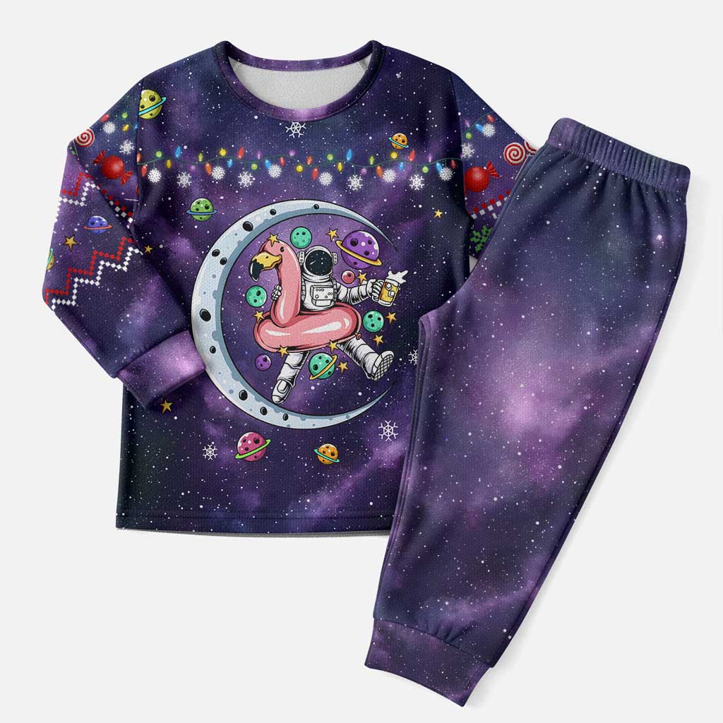 Funny Astronauts Sit On Flamingo Christmas Pajama Set Xmas Holiday Patterns - Wonder Print Shop