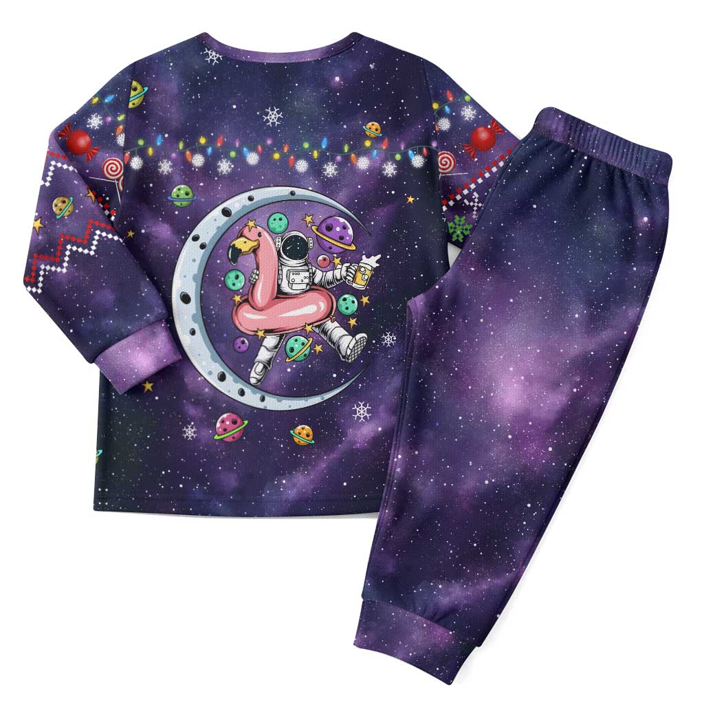 Funny Astronauts Sit On Flamingo Christmas Pajama Set Xmas Holiday Patterns - Wonder Print Shop