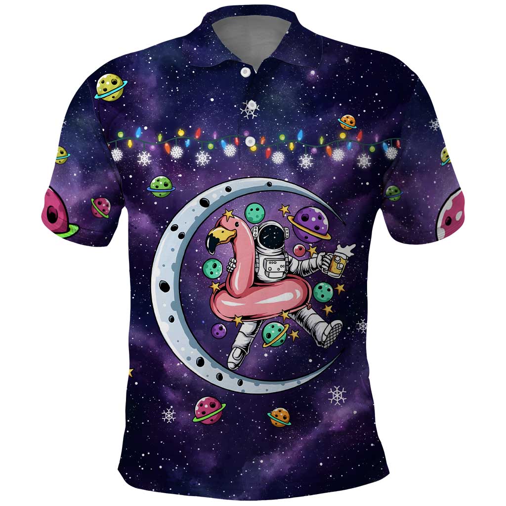 Funny Astronauts Sit On Flamingo Christmas Polo Shirt Xmas Holiday Patterns - Wonder Print Shop