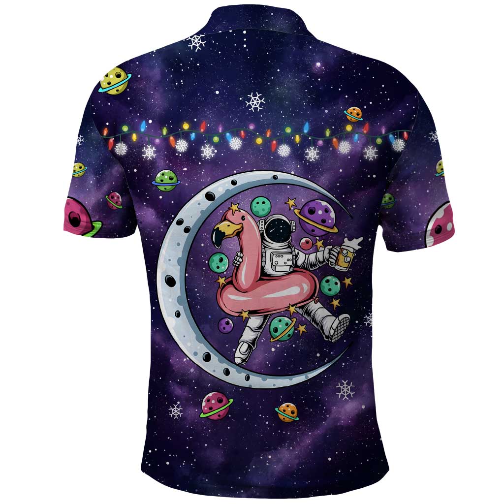 Funny Astronauts Sit On Flamingo Christmas Polo Shirt Xmas Holiday Patterns - Wonder Print Shop