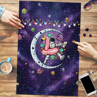 Funny Astronauts Sit On Flamingo Christmas Puzzle Xmas Holiday Patterns - Wonder Print Shop