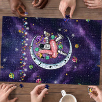 Funny Astronauts Sit On Flamingo Christmas Puzzle Xmas Holiday Patterns - Wonder Print Shop