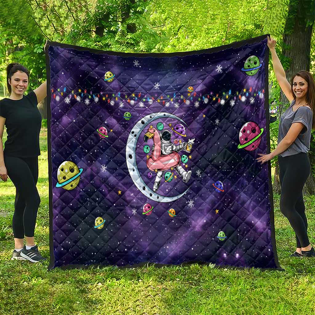 Funny Astronauts Sit On Flamingo Christmas Quilt Xmas Holiday Patterns - Wonder Print Shop