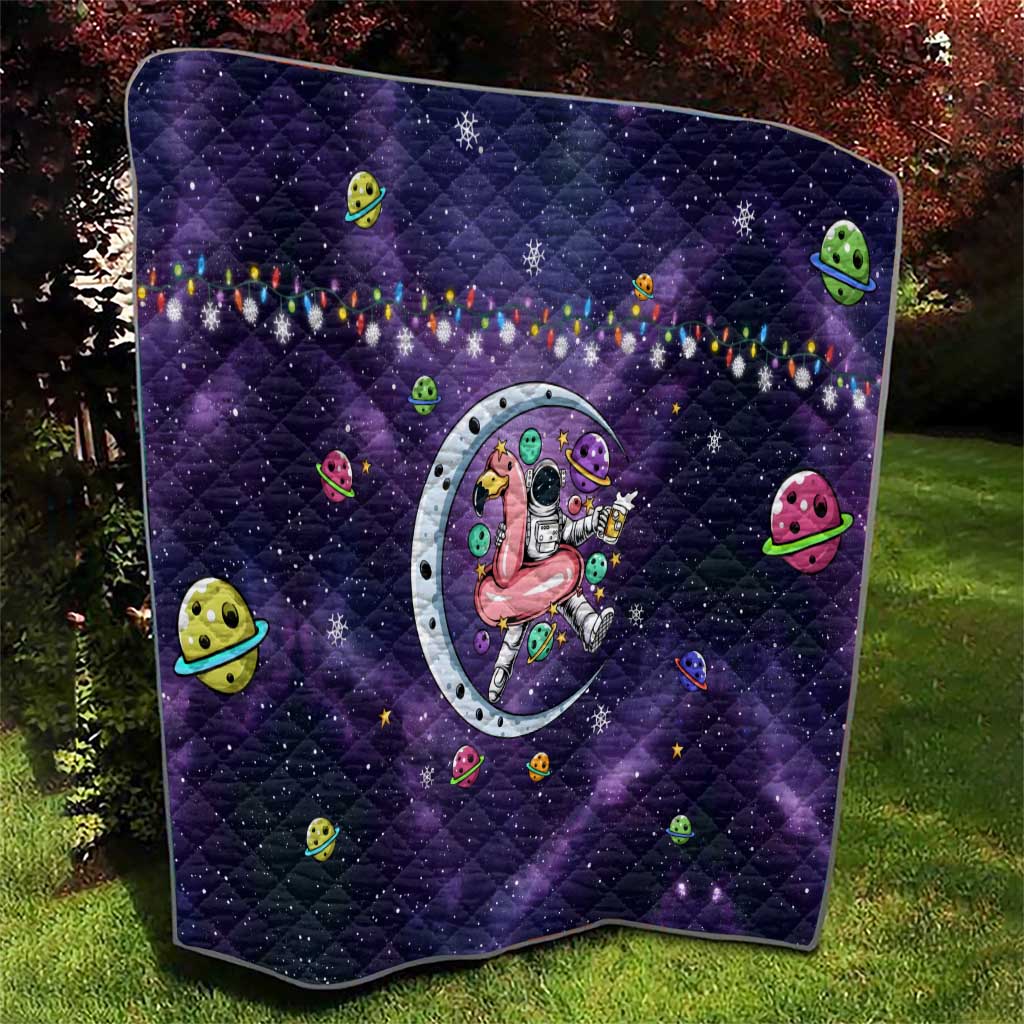 Funny Astronauts Sit On Flamingo Christmas Quilt Xmas Holiday Patterns - Wonder Print Shop