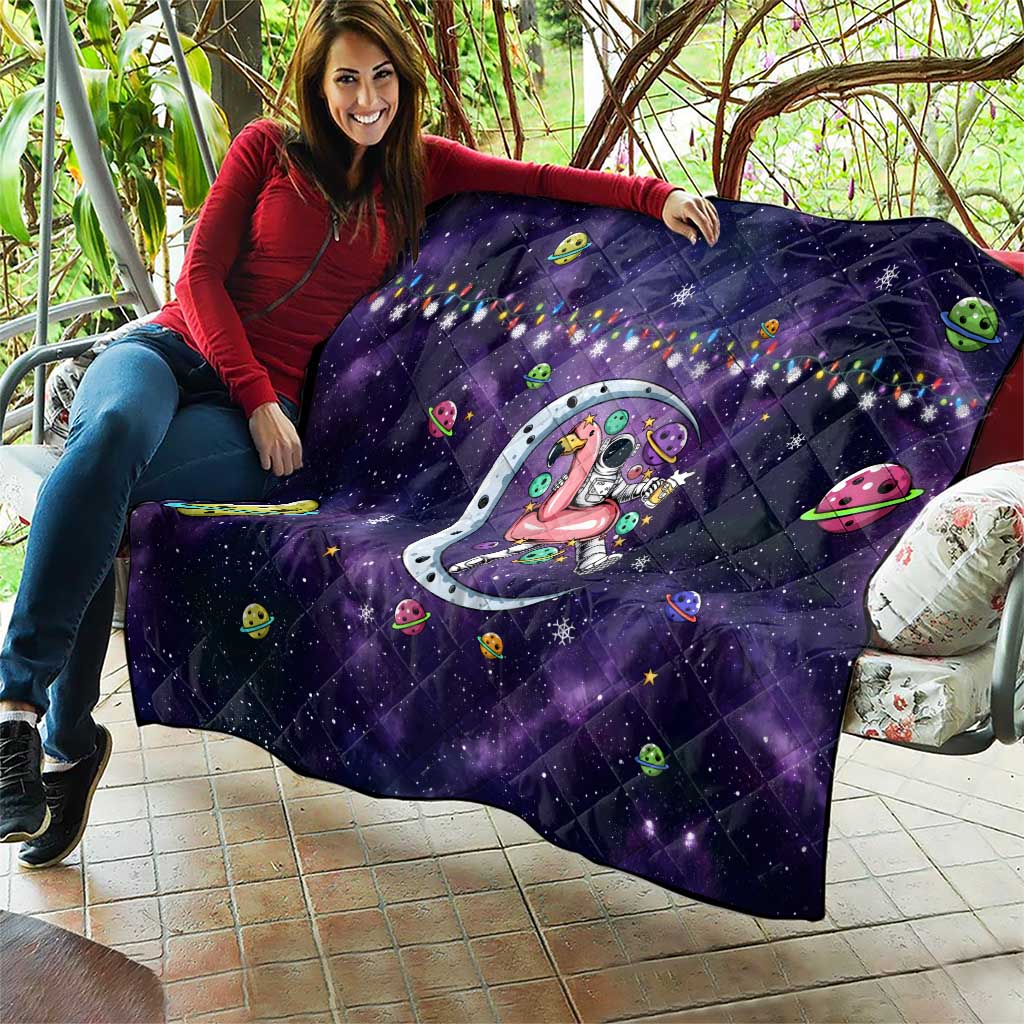Funny Astronauts Sit On Flamingo Christmas Quilt Xmas Holiday Patterns - Wonder Print Shop