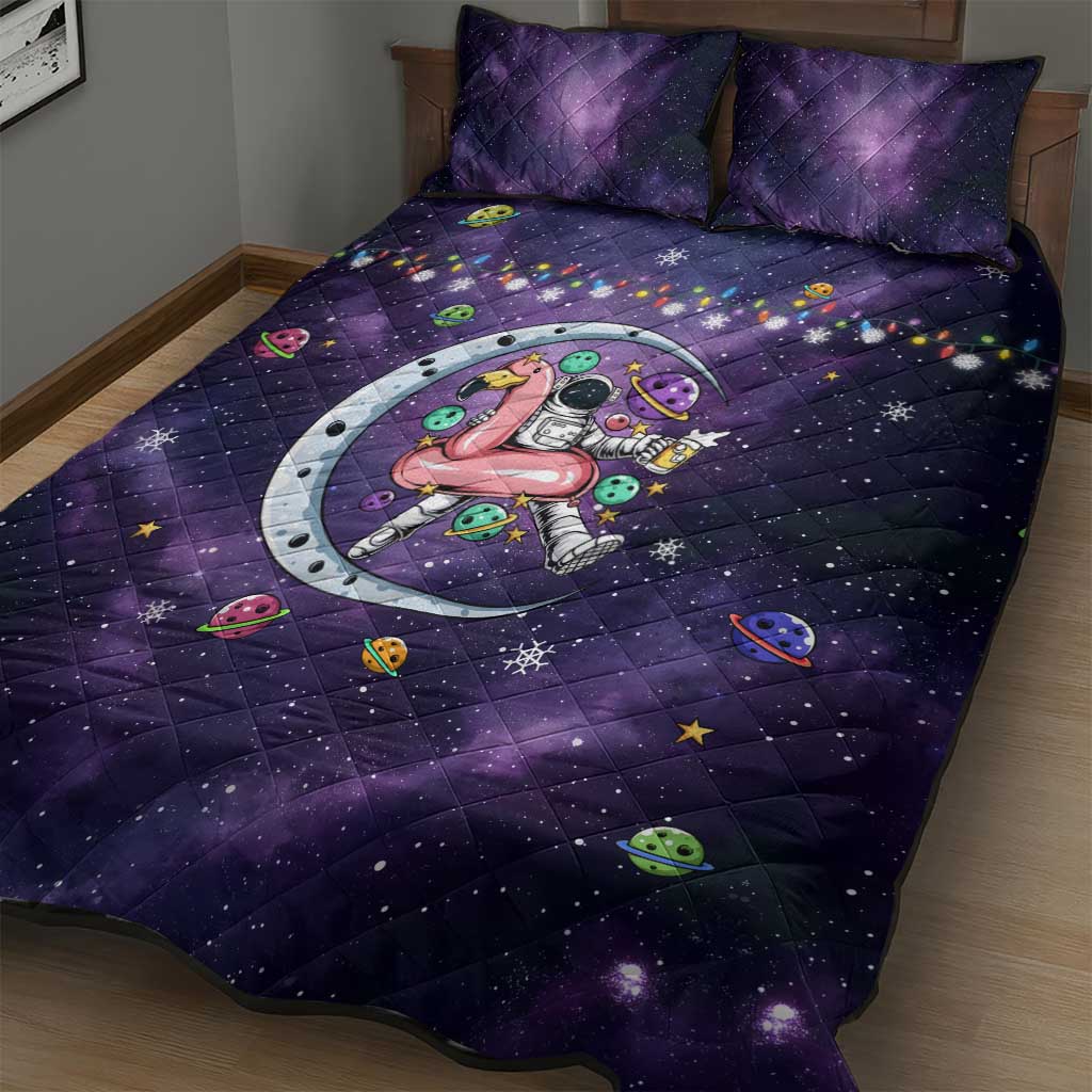 Funny Astronauts Sit On Flamingo Christmas Quilt Bed Set Xmas Holiday Patterns - Wonder Print Shop