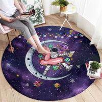 Funny Astronauts Sit On Flamingo Christmas Round Carpet Xmas Holiday Patterns - Wonder Print Shop