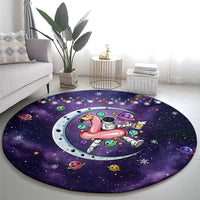 Funny Astronauts Sit On Flamingo Christmas Round Carpet Xmas Holiday Patterns - Wonder Print Shop