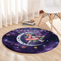 Funny Astronauts Sit On Flamingo Christmas Round Carpet Xmas Holiday Patterns - Wonder Print Shop