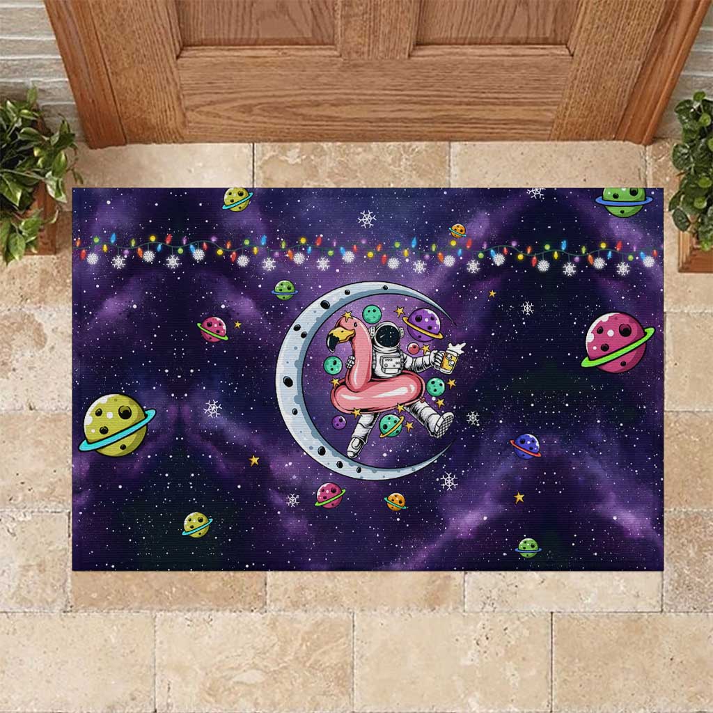 Funny Astronauts Sit On Flamingo Christmas Rubber Doormat Xmas Holiday Patterns - Wonder Print Shop