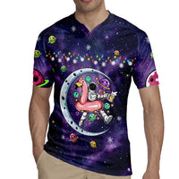 Funny Astronauts Sit On Flamingo Christmas Rugby Jersey Xmas Holiday Patterns - Wonder Print Shop