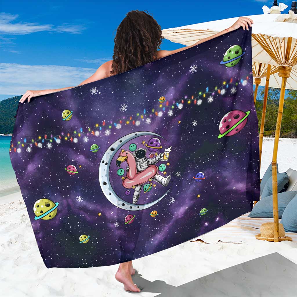 Funny Astronauts Sit On Flamingo Christmas Sarong Xmas Holiday Patterns - Wonder Print Shop