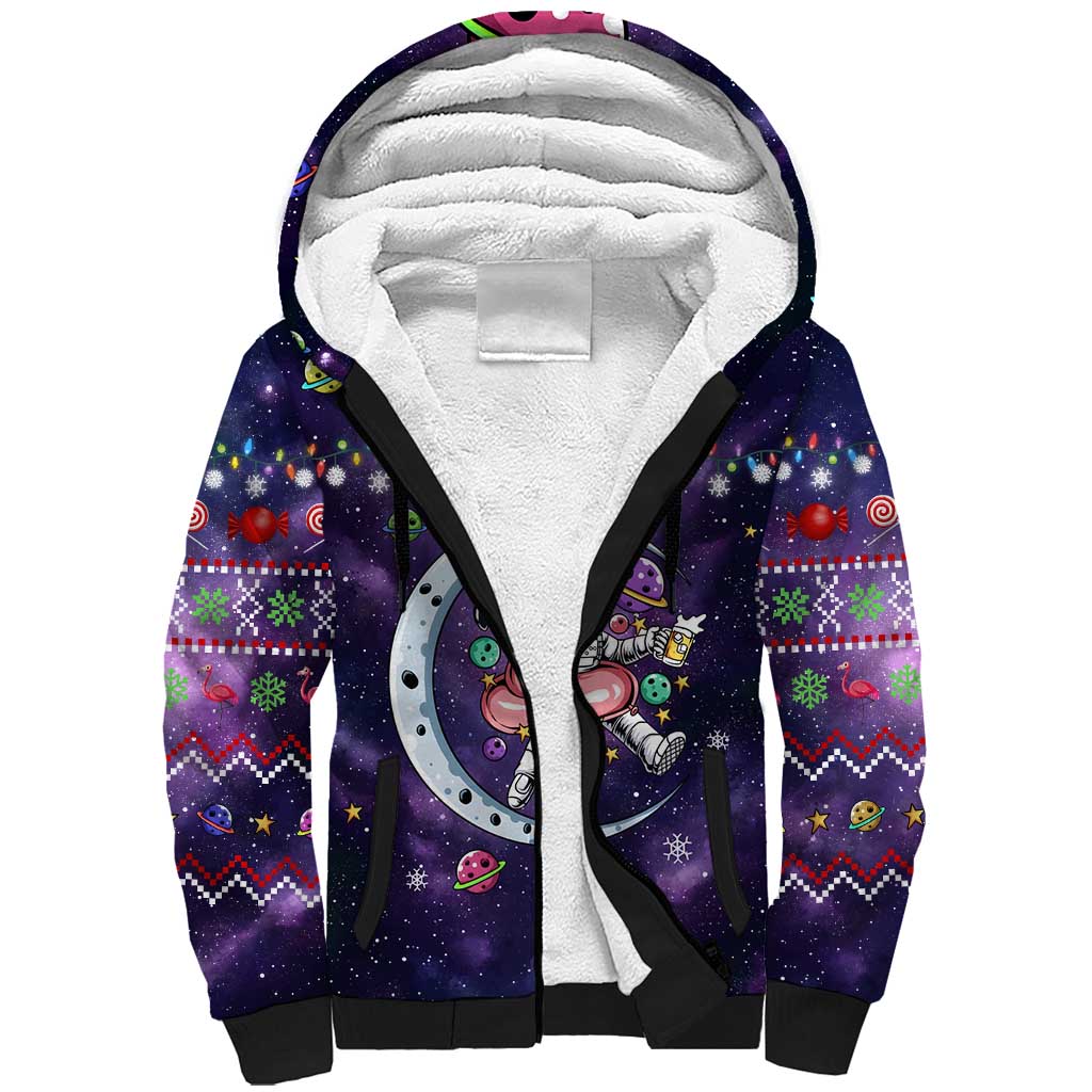 Funny Astronauts Sit On Flamingo Christmas Sherpa Hoodie Xmas Holiday Patterns - Wonder Print Shop