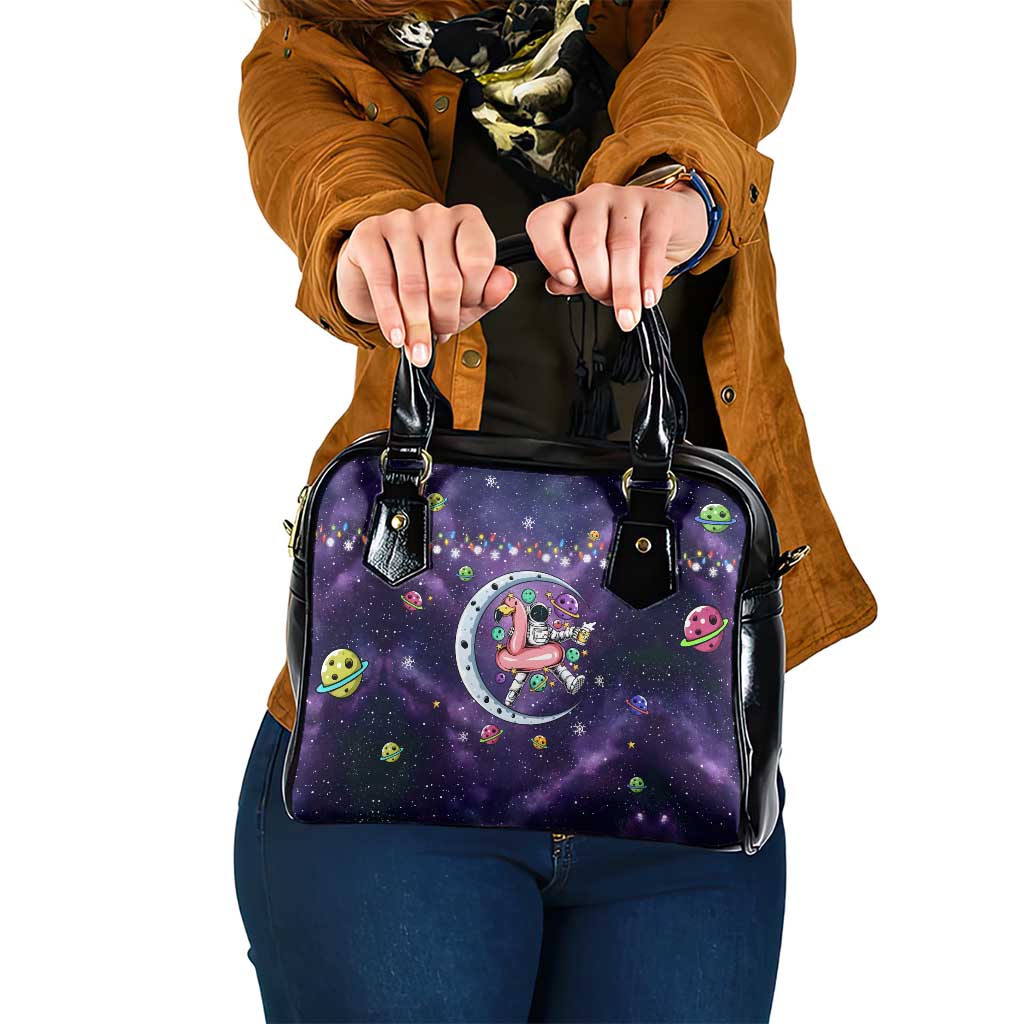 Funny Astronauts Sit On Flamingo Christmas Shoulder Handbag Xmas Holiday Patterns - Wonder Print Shop