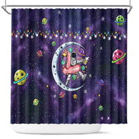 Funny Astronauts Sit On Flamingo Christmas Shower Curtain Xmas Holiday Patterns - Wonder Print Shop