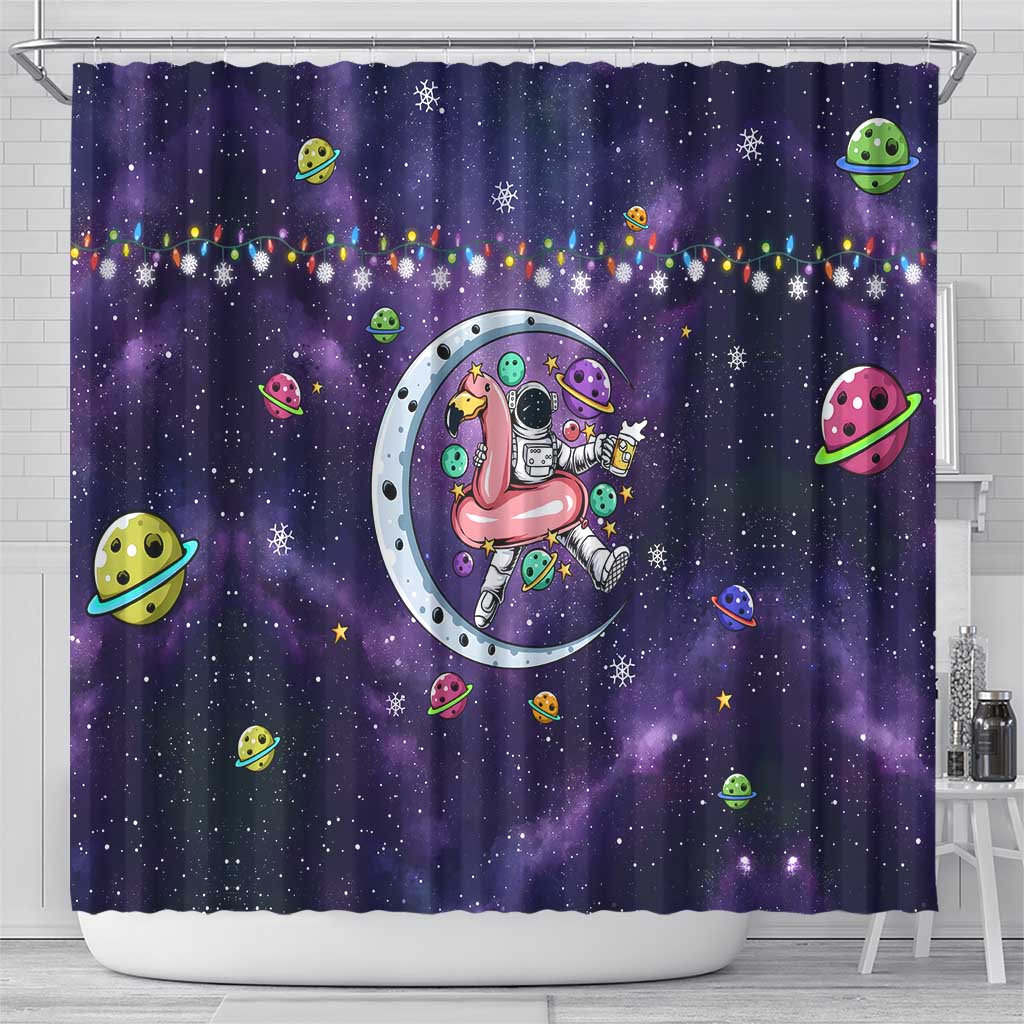 Funny Astronauts Sit On Flamingo Christmas Shower Curtain Xmas Holiday Patterns - Wonder Print Shop